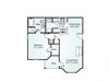 1-bedroom/1-bathroom floor plan layout with 826 square feet at Chace Lake Villas apartments for rent in Birmingham, AL
